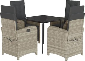 vidaXL 5részes világosszürke polyrattan kerti étkezőgarnitúra párnával