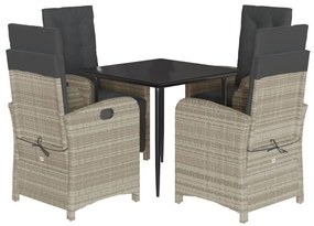 vidaXL 5részes világosszürke polyrattan kerti étkezőgarnitúra párnával