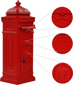 piros, vintage, rozsdamentes alumínium álló postaláda