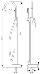 BATH DELUXE 28-114-01-02-00 - Szabadon álló fürdő szett csappal 116 cm fekete