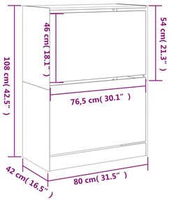 fekete cipőszekrény 2 kihajtható fiókkal 80 x 42 x 108 cm