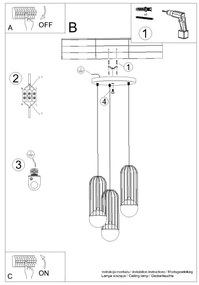 Sollux SL.1336 - Csillár zsinóron BRINA 3xG9/8W/230V fekete