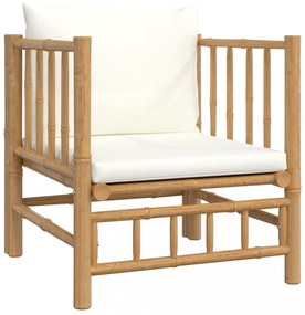 Bambusz kerti kanapé krémfehér párnákkal