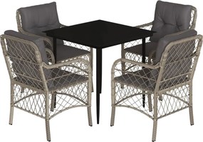 vidaXL 5részes világosszürke polyrattan kerti étkezőgarnitúra párnával
