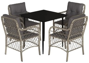 vidaXL 5részes világosszürke polyrattan kerti étkezőgarnitúra párnával