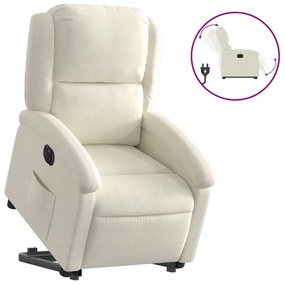 elektromos felállást segítő krémszínű bársony dönthető fotel