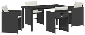 vidaXL Kert étkező szett 5 pcs Fekete polirattan