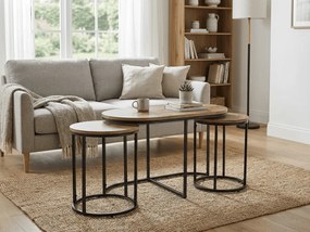 Konferenciasztal TWIXE kis asztalkákkal 75x40 cm, fekete/tölgy artisan dekorációval