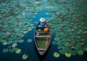 Poszter 29,7x21cm Csónak a tavirózsa között