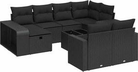 vidaXL 11 részes fekete polyrattan kerti ülőgarnitúra párnákkal