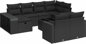 vidaXL 11 részes fekete polyrattan kerti ülőgarnitúra párnákkal