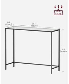 Konzolasztal polcokkal edzett üveglappal, fekete 100x35x80cm