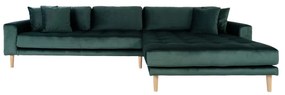 Lido jobb ottomános lounge kanapé, sötétzöld bársony, 4 párnával