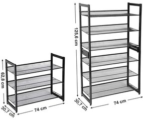 3 Szintes fém hálós cipőtartó, egymásra rakható tároló állvány, fekete