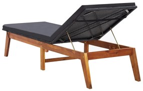 Polyrattan és tömör akácfa napozóágy párnával