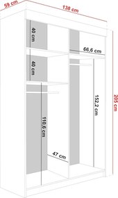 Malani 138 Tolóajtós Szekrény 138cm, Fehér-Grafit