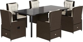vidaXL 7 részes barna polyrattan kerti étkezőgarnitúra párnával