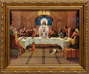 Vászonkép 26x31 Utolsó Vacsora Jézus Krisztus Arany Díszített Keret