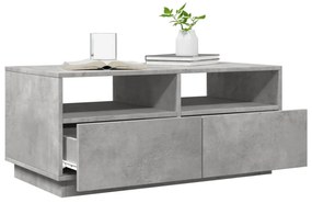 betonszürke dohányzóasztal LED-lámpákkal 90x49x40 cm