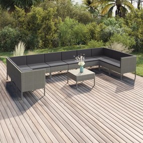 vidaXL 11 részes szürke polyrattan kerti ülőgarnitúra párnákkal