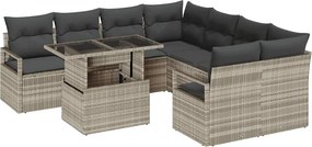 vidaXL Kerti Kanapé Szett tárolóval 9 pcs Világosszürke Poli rattan