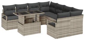 vidaXL Kerti Kanapé Szett tárolóval 9 pcs Világosszürke Poli rattan