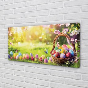 Canvas képek Kosár tojás virág rét 120x60 cm