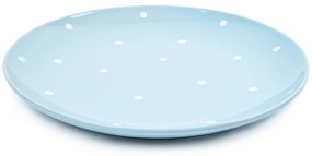 Pöttyös kerámia lapos tányér, világoskék