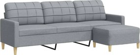 vidaXL 3 személyes világosszürke szövet kanapé lábtartóval 210 cm