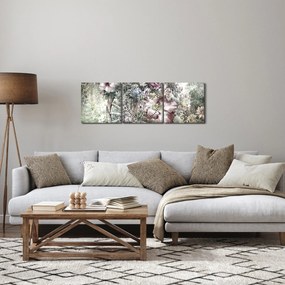 Virágok képe egy fából készült kerékpáron (órával) (90x30 cm)