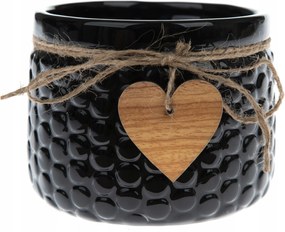 Kerámia Fedél Virágcserép Fekete 11 x 8 cm, szívvel díszítve