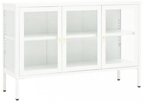 fehér acél és üveg tálalószekrény 105 x 35 x 70 cm