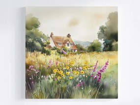 Vászonkép Canvas Tájkép Falu Ház Rét Virágok Természet 80x80