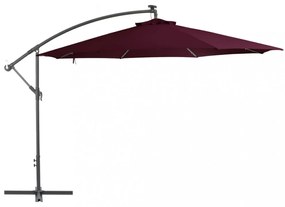 bordó konzolos napernyő LED-világítással 350 cm