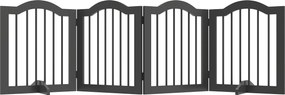 PawHut 4 részes összecsukható kutyakapu átjáróajtóval, 208 x 61 cm, önálló, 2 tartólábbal, lépcsőre/konyhába/folyosóra, fekete | Aosom