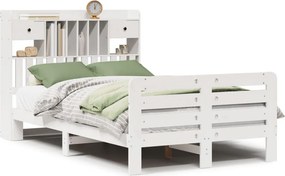 vidaXL fehér tömör fenyőfa könyvespolcos ágy matrac nélkül 135x190 cm