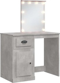 vidaXL betonszürke fésülködőasztal LED-lámpákkal 90x42x132,5 cm