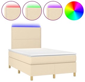 krémszínű szövet rugós és LED-es ágy matraccal 120 x 200 cm