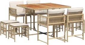 vidaXL 9 részes bézs polyrattan kerti étkezőgarnitúra párnákkal