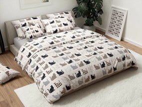 Renforcé pamut ágynemű PATTERNED CATS bézs Ágyneműhuzat mérete: 2 db 70 x 90 cm | 200 x 220 cm