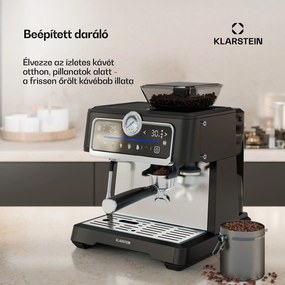 Klarstein GrandPresso Touch kávéfőző, 20 bar, beépített daráló, nyomásjelző, tejhab