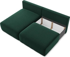 Sötétzöld bársony kinyitható-tárolóhelyes sarokkanapé (bal oldali-heverő résszel) Kalena – Makamii