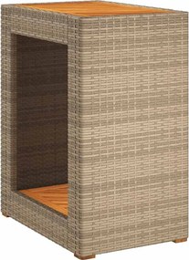 vidaXL bézs polyrattan kerti kisasztal fa asztallappal 60x40x75 cm