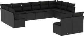 vidaXL 12 részes fekete polyrattan kerti ülőgarnitúra párnákkal