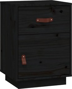 vidaXL fekete tömör fenyőfa éjjeliszekrény 40 x 34 x 55 cm