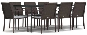 9 részes polyrattan és acél kerti étkezőgarnitúra párnával