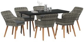 vidaXL Kert étkező szett párnával 7 pcs Szürke polirattan