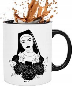 Bögre Fehér, Fekete Belsővel És Fogantyúval Apáca Rózsa 330ML Divatos Minták