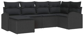 vidaXL Kerti Kanapé Szett 6 pcs Fekete polirattan