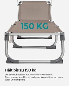 Napozóágy, napernyővel, állítható háttámlával, összecsukható, 55 x 193 x 31 cm, terhelhetőség 150 kg, bézs